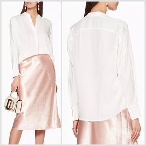 Vince Dot Silk Jacquard Popover Off White Banded Collar Blouse Sz XS